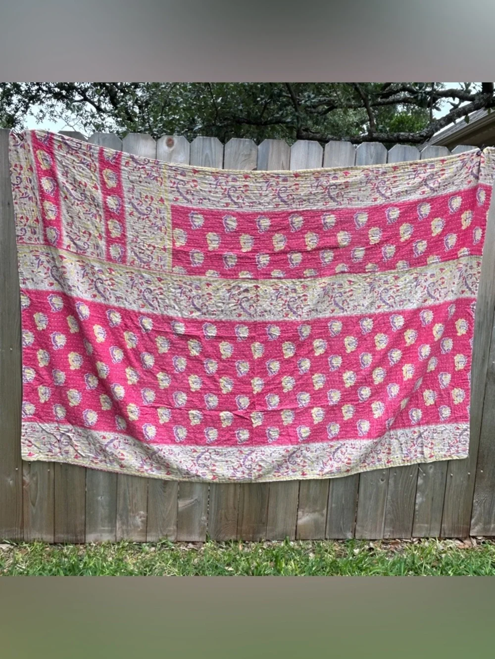 Handmade Kantha Quilt Throw Handmade Boho Cotton Textile Blanket